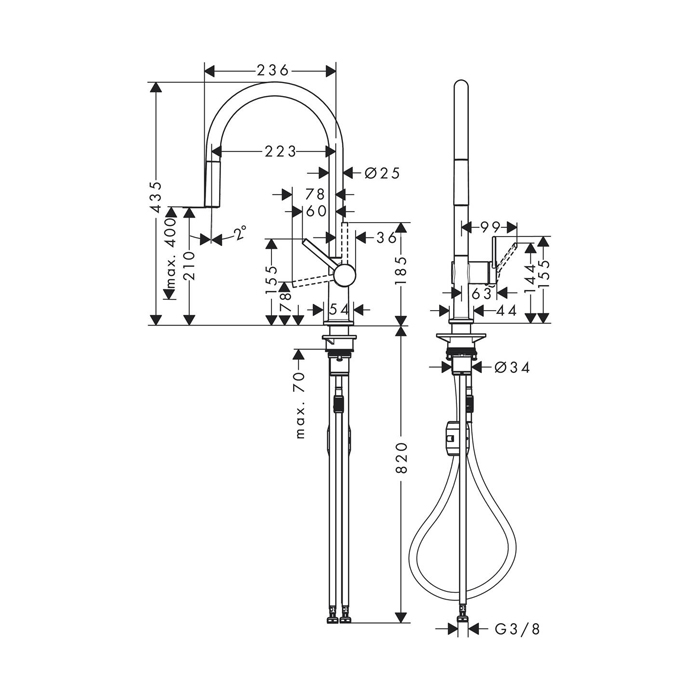 Кухонный смеситель Hansgrohe Talis M54 однорычажный, 210, с вытяжным изливом 1jet, цвет: сталь