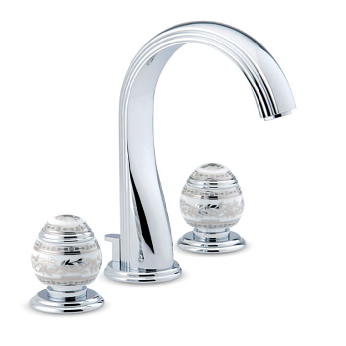 THG Marquise porcelaine blanche Смеситель для раковины, 3 отв., цвет: хром/платина/белый фарфор