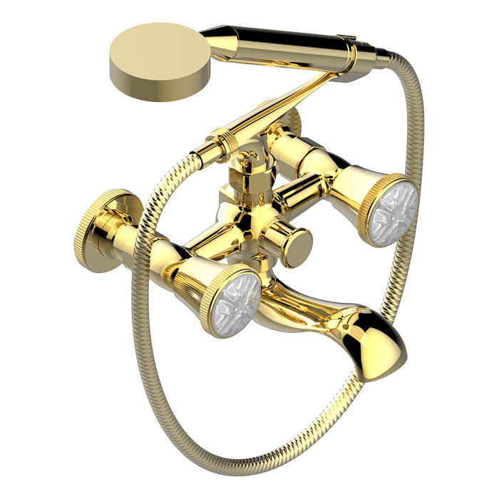 Смеситель для ванны THG Hirondelles, настенный, с ручным душем, цвет: Gold color PVD