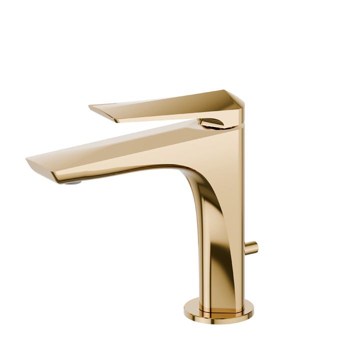 Смеситель для раковины Newform Delta Zero, 1 отв., с донным клапаном, цвет: PVD glossy gold