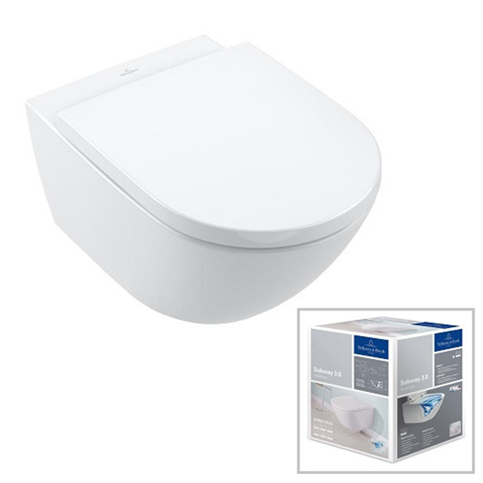Villeroy&Boch Subway 3.0 Унитаз подвесной, безободковый, сиденье-в комплекте SoftClosing, CeramicPlus, цвет: альпийский белый