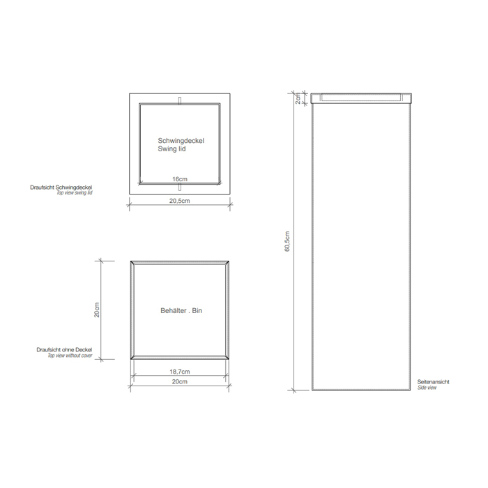 Decor Walther DW 1013 Корзина для бумаги 20x20x60см, с крышкой, напольная, цвет: сталь матовая