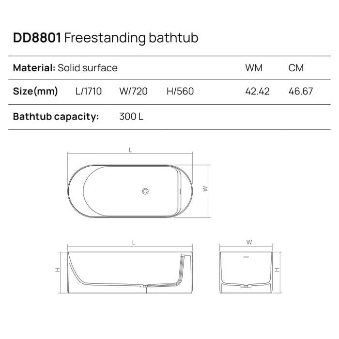Dea Design Stripes Ванна 171х72х56см, отдельностоящая, Solid Surface, цвет: White №18