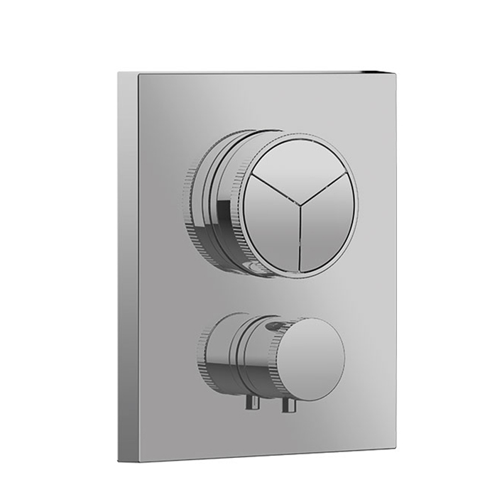 Смеситель для душа Almar Push Square Core, встраиваемый, термостатический, внешняя часть, на 3 выхода, цвет: хром