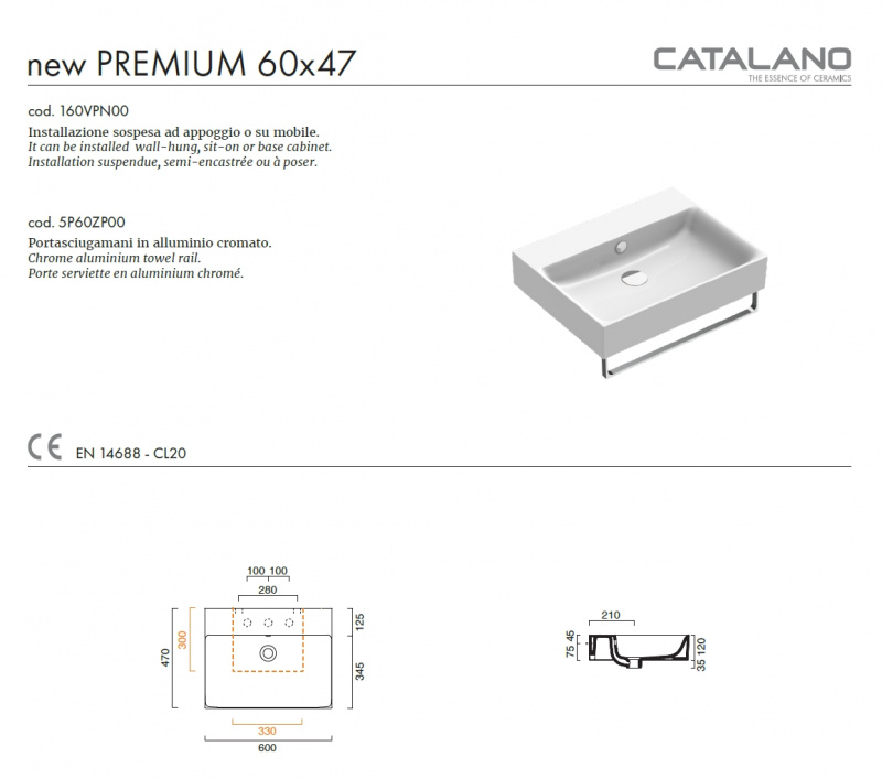 Раковина Catalano New Premium 60x47 0220600001 / 160VPN00