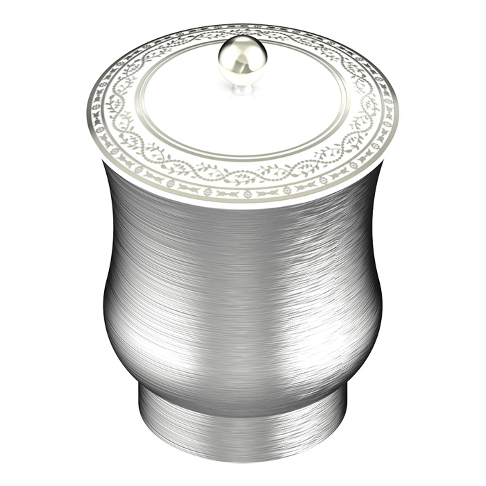 THG MARQUISE BLANC DECOR PLATINE Китайская лакированная коробка с белой керамической крышкой Ø126 мм, middle size, декор платина, цвет: серебро