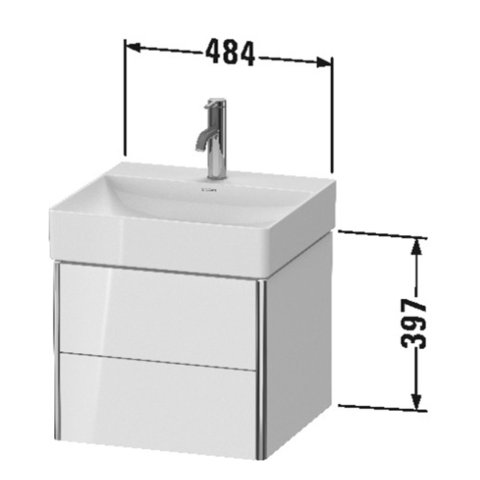 База Duravit XSquare подвесная 48.4x46x39.7см с раковиной, 2 ящика, цвет: глянцевый белый