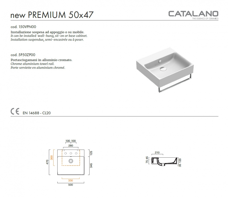 Раковина Catalano New Premium 50x47 0220500001 / 150VPN00