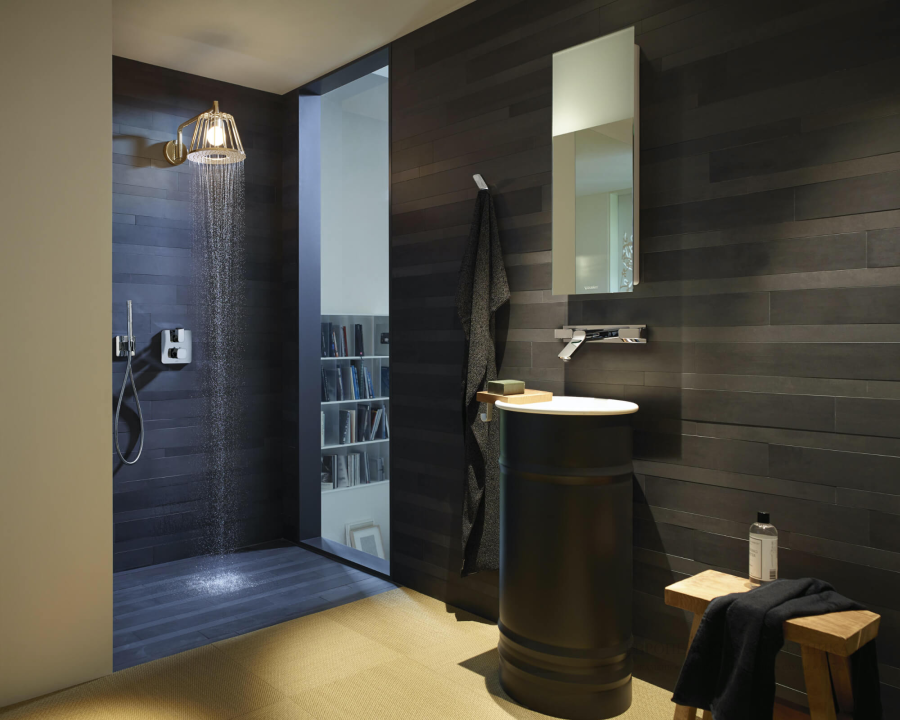 Верхний душ AXOR Shower 275 1jet, настенный c подсветкой LED, цвет: золото полированное