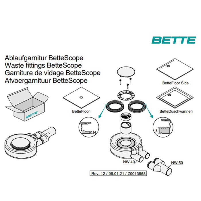 Сифон Bette Floor 0,85 л/с, диам.90мм, отвод 50мм, цвет: белый