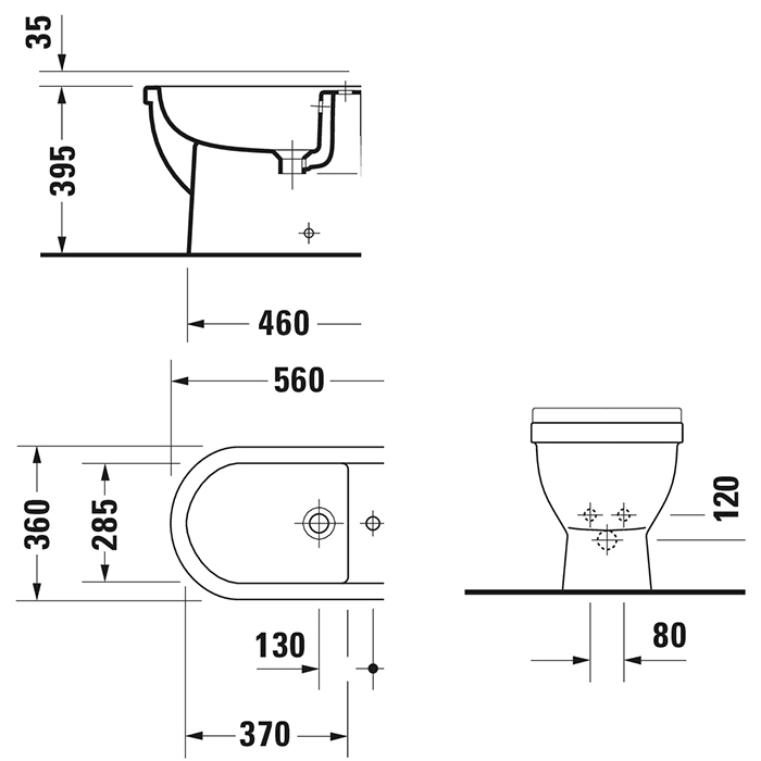 Duravit Starck 3 Биде напольное приставное 56х36см., с 1 отв. под смеситель, цвет: белый