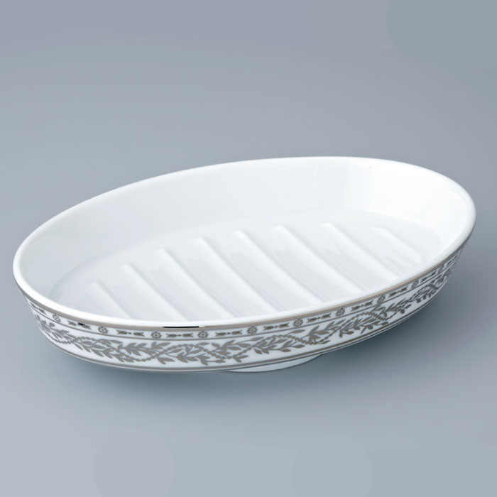 Мыльница керамическая THG Marquise platinum decor, настольная, декор платина, цвет: белый