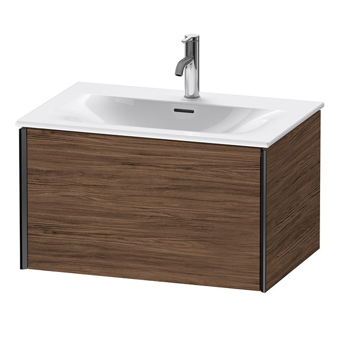 Тумба подвесная Duravit XViu 71x48x39.7см, с раковиной, 1 ящик, цвет: walnut dark/черный матовый