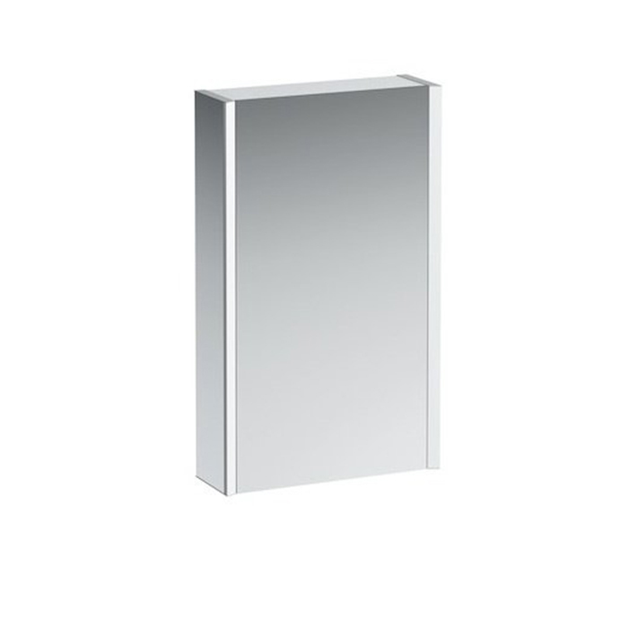 Laufen Frame 25 Зеркальный шкаф 45x15x75см, алюминий, 1 дверца с зеркалом с 2х сторон, DX, сенс. выкл., 2 розетки, 2 верт-х эл-та LED-подсветки (регул-ая яркость), с окружающим освещением (внизу), цвет: белый