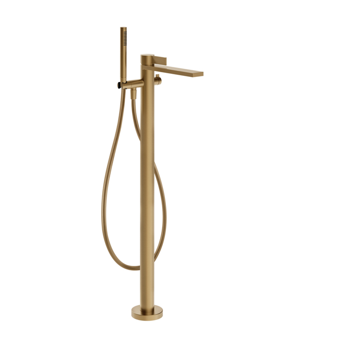 Смеситель для ванны Gessi Inverso Rigato, напольный, с переключателем и ручным душем, цвет: Warm Bronze Br PVD
