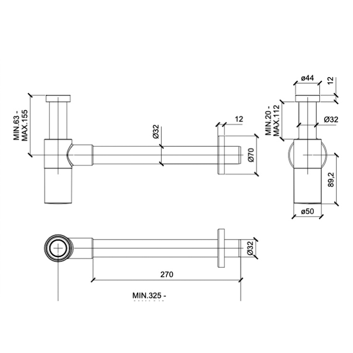 Almar Mixers Сифон для раковины, цвет: латунь брашированная PVD