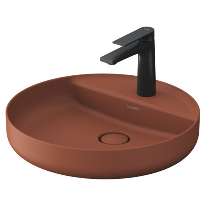 Раковина накладная Duravit Vitrium 46см, с 1 отв., круглая, из DuroCast UltraResist, без перелива, с полкой, цвет: матовая корица