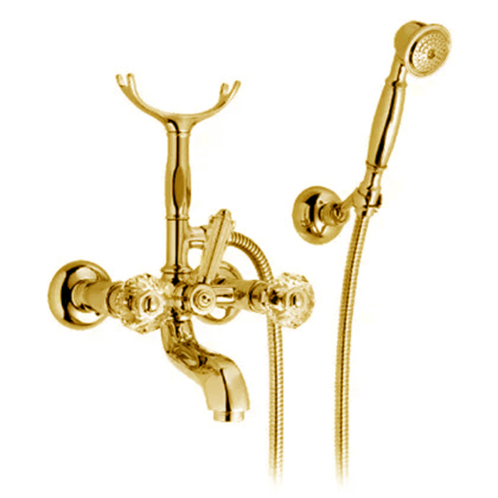 Смеситель для ванны Nicolazzi Teide, настенный, с ручным душем, цвет: Gold Brass