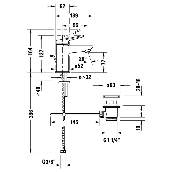 Duravit Circle M Смеситель для раковины, на 1 отв., с донным клапаном, цвет: черный матовый