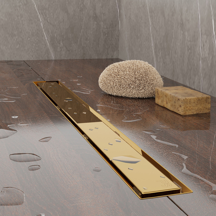 Plumberia Selection Трап душевой PS MODULAR 4x70 2устор. накладка из нерж.стали, комбинир.затвор с горизонт. Выпуском Ду 50мм,40л/мин, цвет: золото 24К