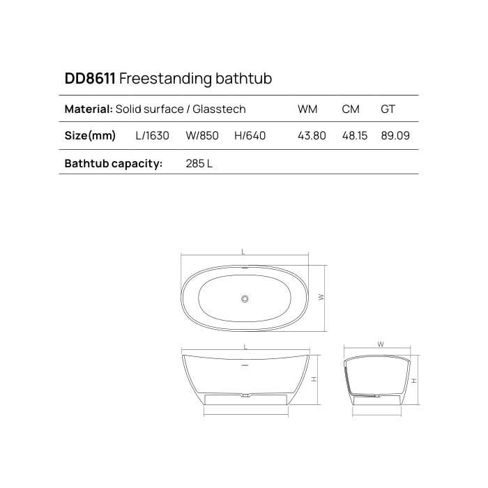 Dea Design Elegant Ванна 163x85x64см, отдельностоящая, Solid Surface, цвет: Black №16