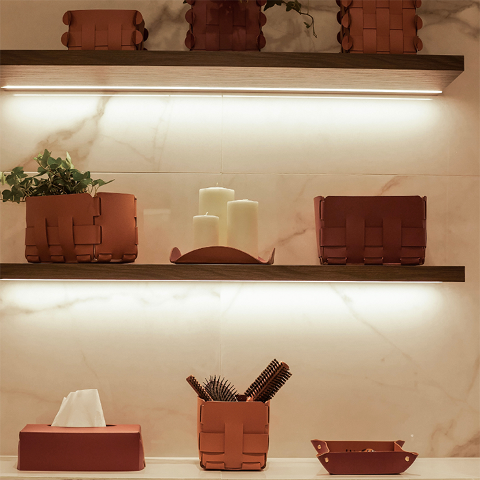ADJ Корзинка Mini Bottega, 12x12xH13 см, цвет: коньяк/бордо