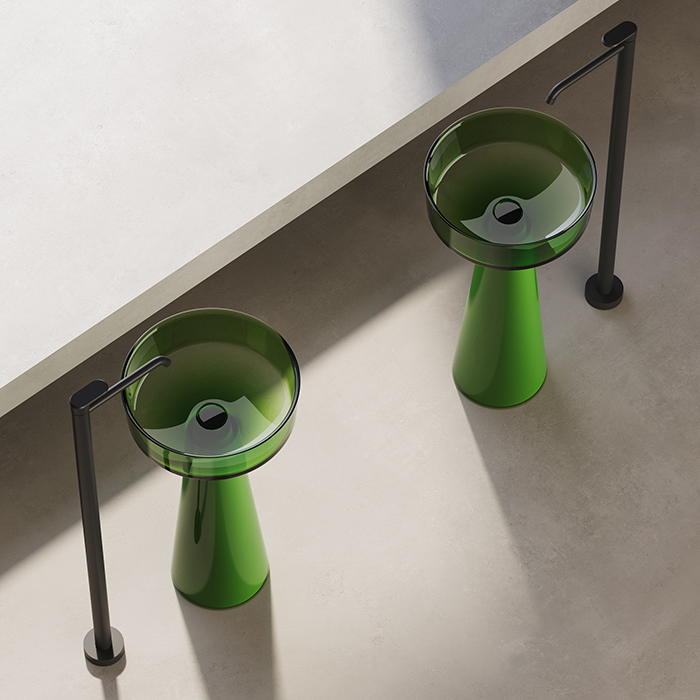 Dea Design Pedestal Basin Раковина 42.5х42.5х85см., напольная, без отв., Glasstech, прозрачная смола, цвет: Emerald R3