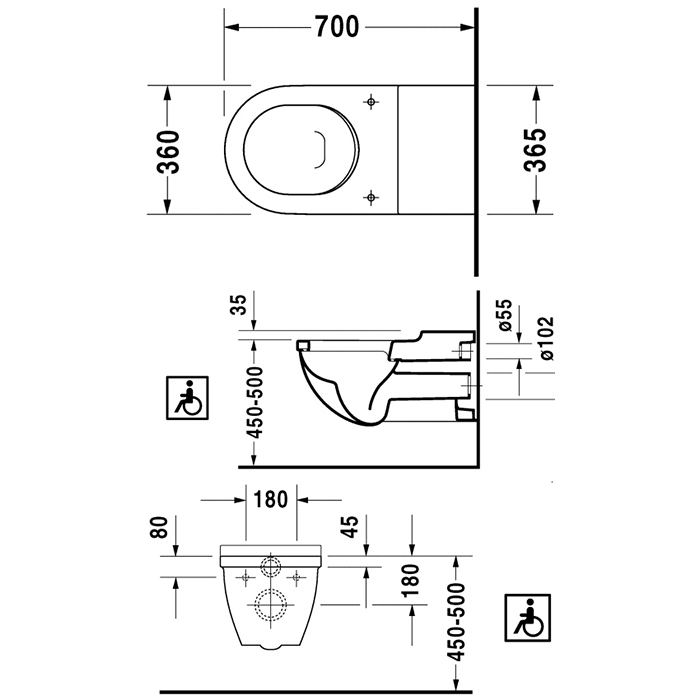 Duravit Starck 3 Унитаз 70х45х36см, подвесной, для инвалидов на колясках, цвет: белый