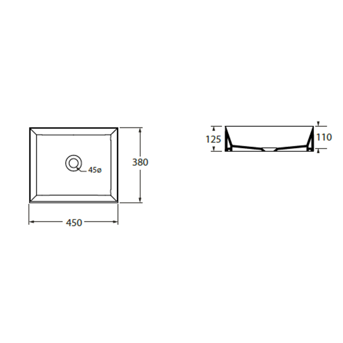 Azzurra Elegance Squared Раковина накладная, 45x38xH15 см, без отв., без перелива, цвет: Bianco lucido
