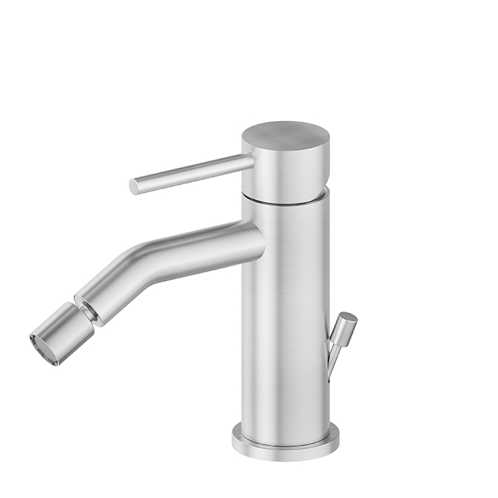 Newform X-STEEL 316 Смеситель для биде на 1 отв., с донным клапаном, излив 13.4см, цвет: нержавеющая сталь