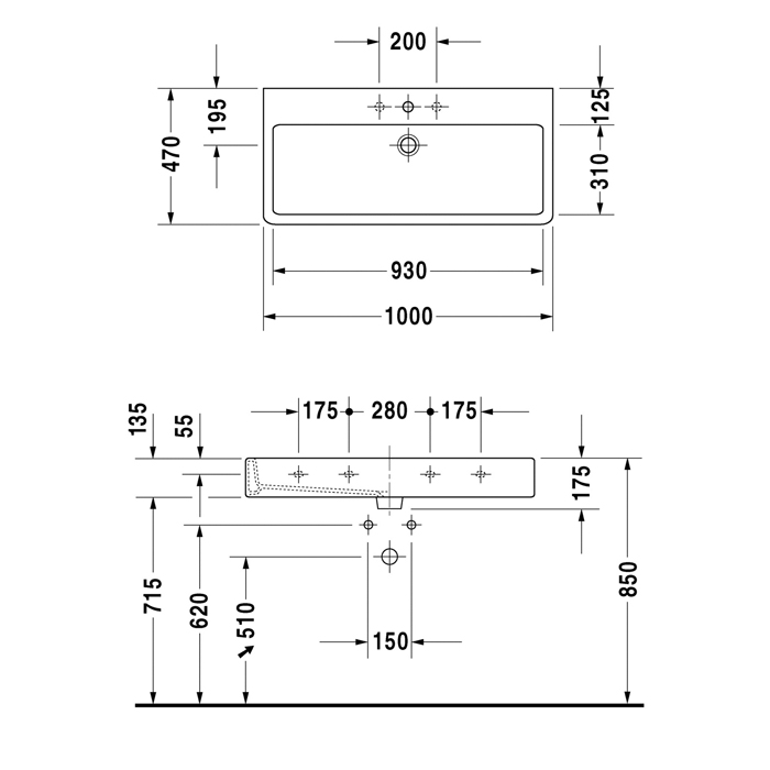 Duravit Vero Раковина подвесная 100x47см, с 1 отв., с переливом, цвет: белый