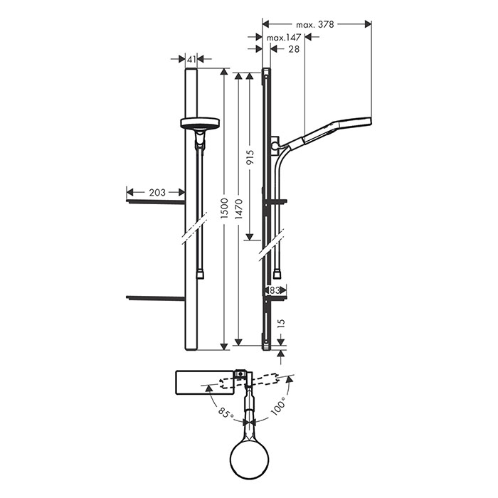 Душевой набор Hansgrohe Rainfinity (ручной душ 130мм, 3jet, штанга 900мм, держатель, шланг), цвет: хром