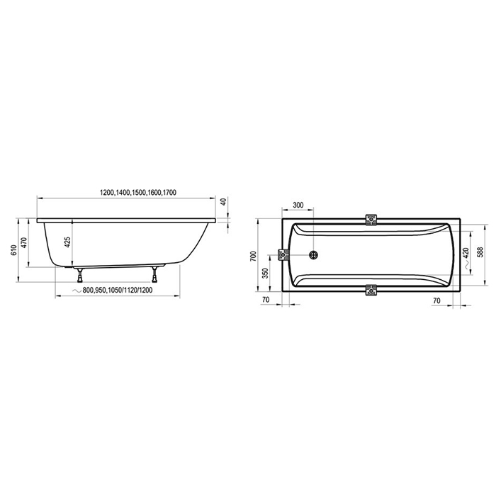 Ravak Classic II Ванна 140x70см., пристенная, акриловая, цвет: белый