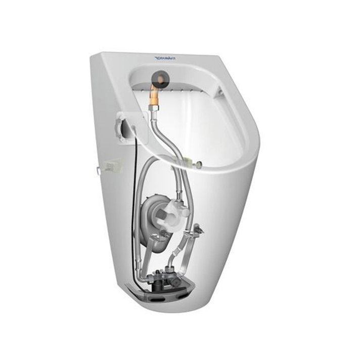 Duravit ME by Starck Писсуар Rimless электронный писсуар с питанием от сети, без смывного края, подача воды сзади, с вытяжкой, без мушки