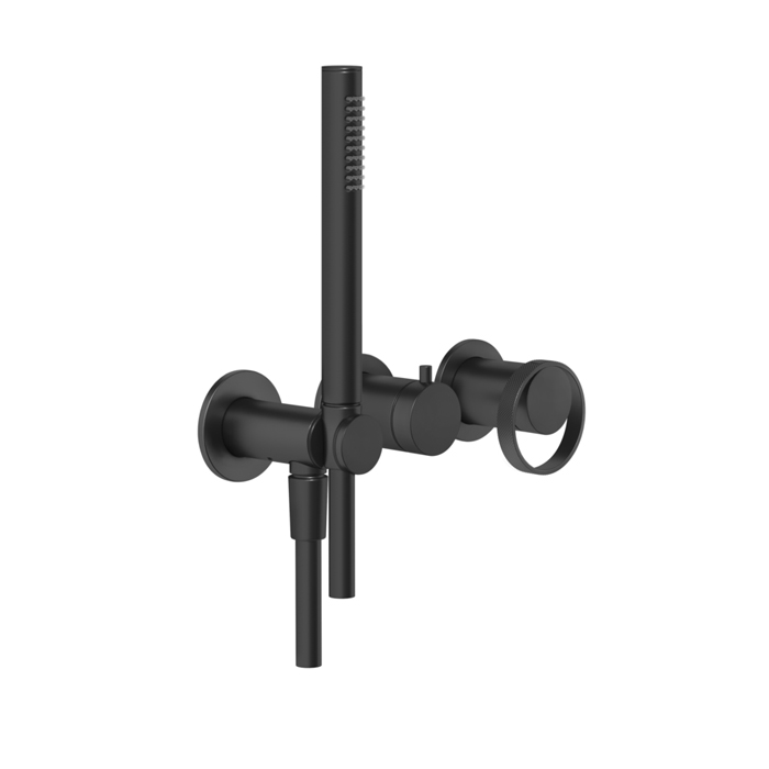 Смеситель для душа Gessi Anello, встраиваемый, на 2 выхода с перекл., ручным душем с держателем и выводом воды (внешние части), цвет: Black XL