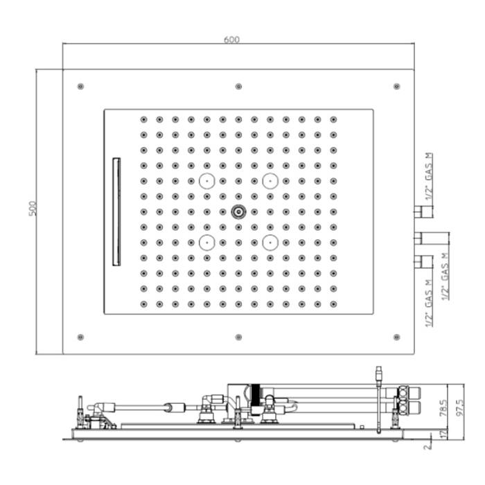 Bossini Frame Multifunctions Верхний душ 60x50см, 3 режима, потолочный, цвет: хром