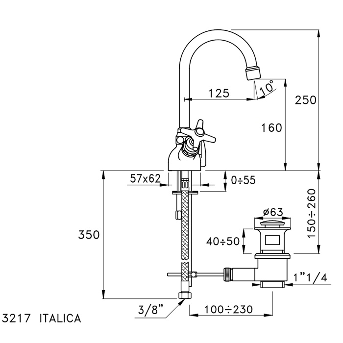 Stella Italica Смеситель для раковины на 1 отверстие 3217 с донным клапаном, цвет: хром