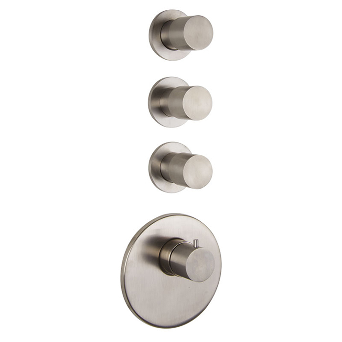 Смеситель для душа встроенный Fima Carlo Frattini Spillo Steel F3083X3INOX, термостатический, 3 запорных вентиля, внутренняя часть (F2463) в комплекте, цвет: INOX