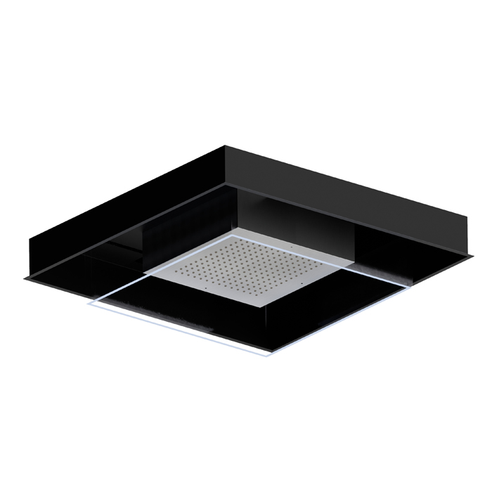 Верхний душ Newform Head Showers 74x74см, потолочный, скрытый, хромотерапия, цвет: brushed steel / черный