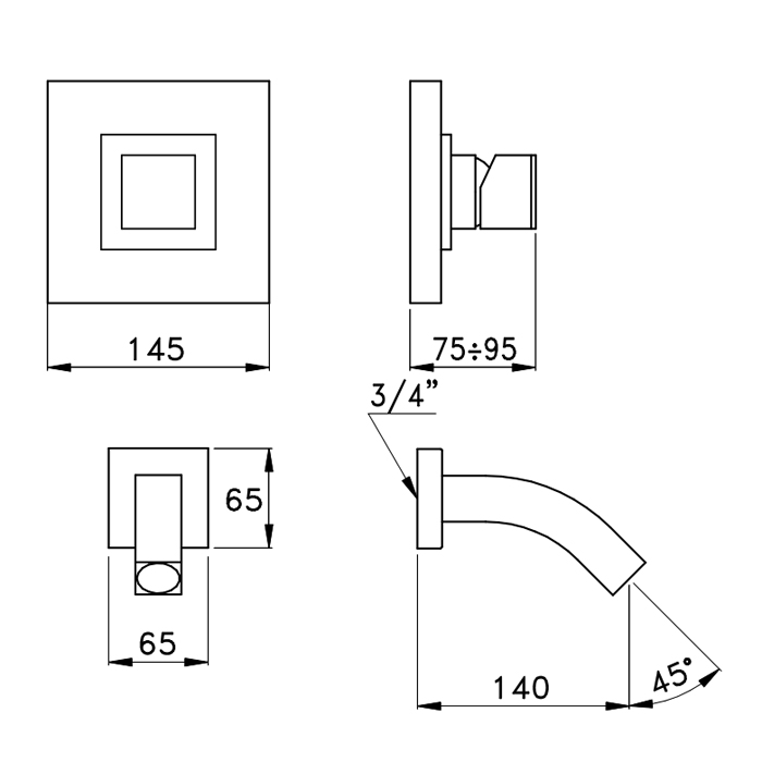 Stella Bamboo Quadro Встраиваемый смеситель для раковины 3250MC, цвет: хром