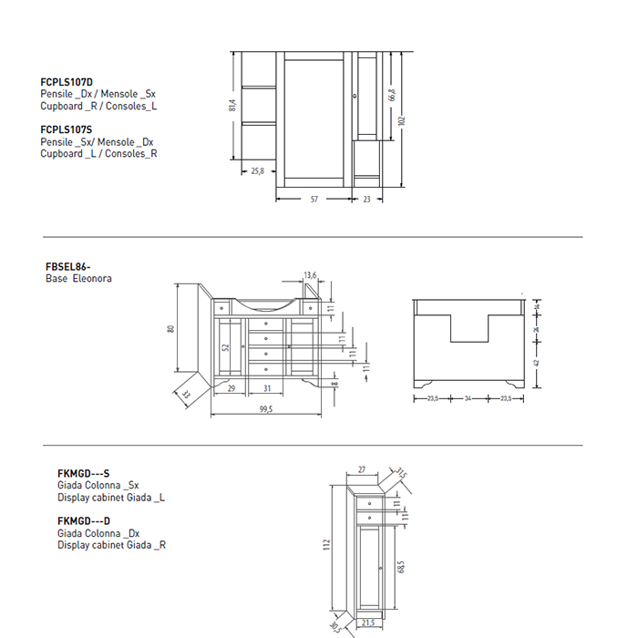 EBAN Eleonora Modular  Комплект мебели напольный 107 см (пенал справа), цвет: noce