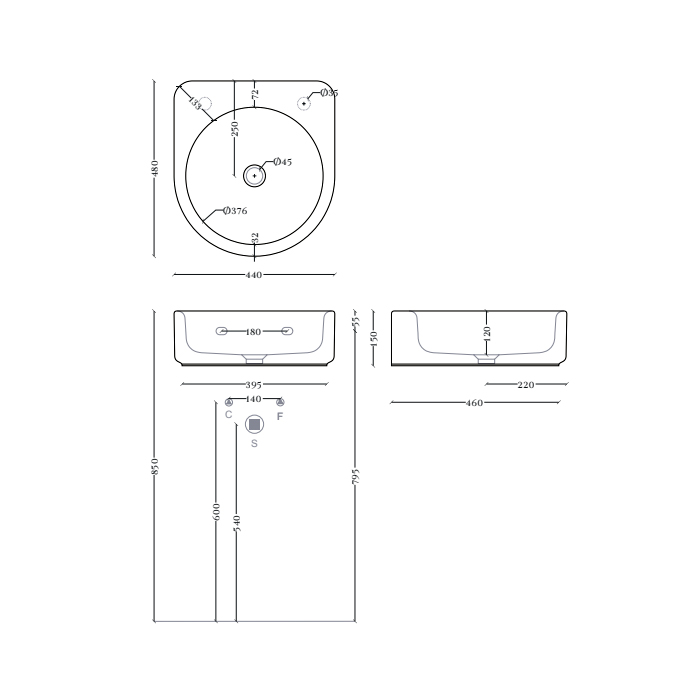 Artceram Wonder Раковина 48х44см, накладная/подвесная, 1 отв., Saniglaze, цвет: белый
