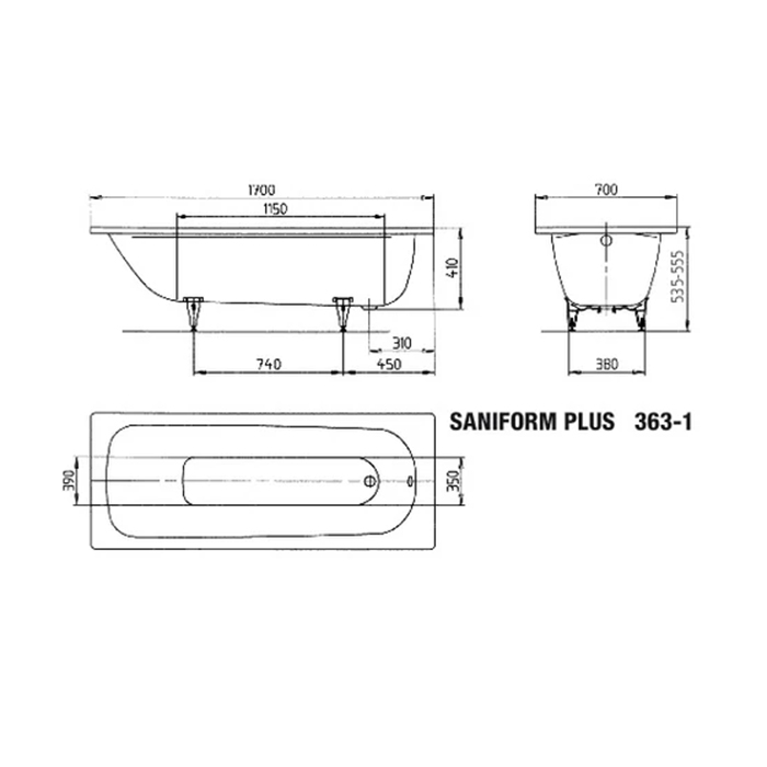 Kaldewei Saniform Plus Ваннa встраиваемая 170х70см, мод.363-1, цвет: белый