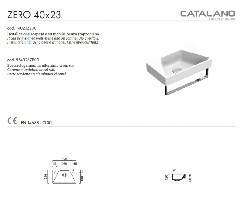 Раковина Catalano Verso 40x23 0920410001 / 14023ZE00