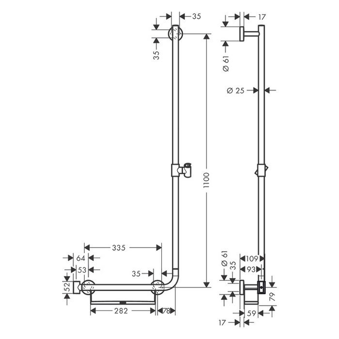 Штанга для душа Hansgrohe Unica Comfort 110см, с полочкой, цвет: хром