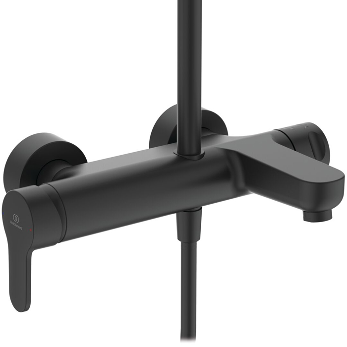 Ideal Standard IdealRain Cerafine O Душевая система с настенным смесителем, верхним душем Ø20см, держателем, лейкой для душа и шлангом 175см, цвет: черный матовый