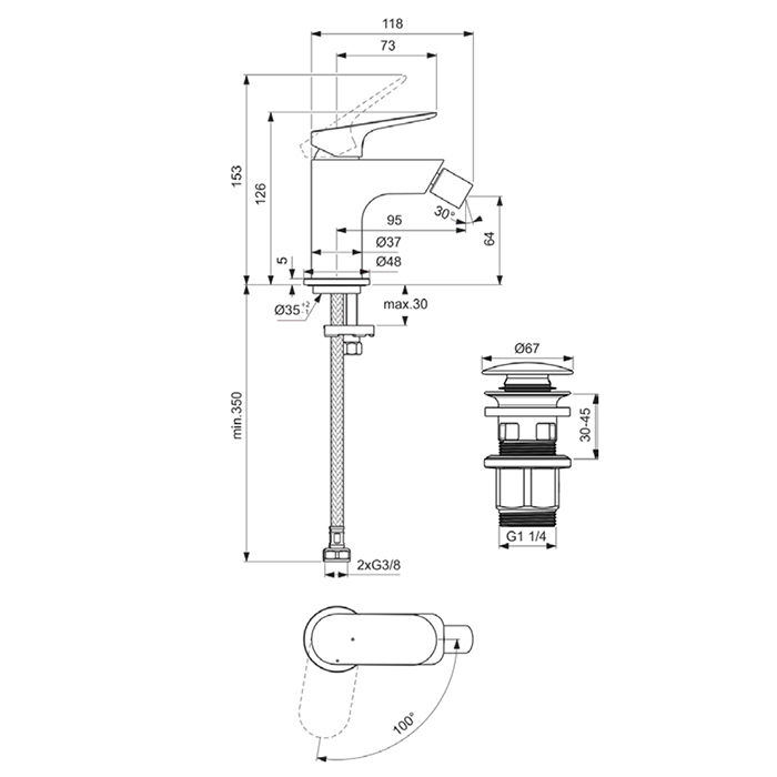 Ideal Standard Ceralife O Смеситель для биде H12см., на 1 отв., цвет: хром
