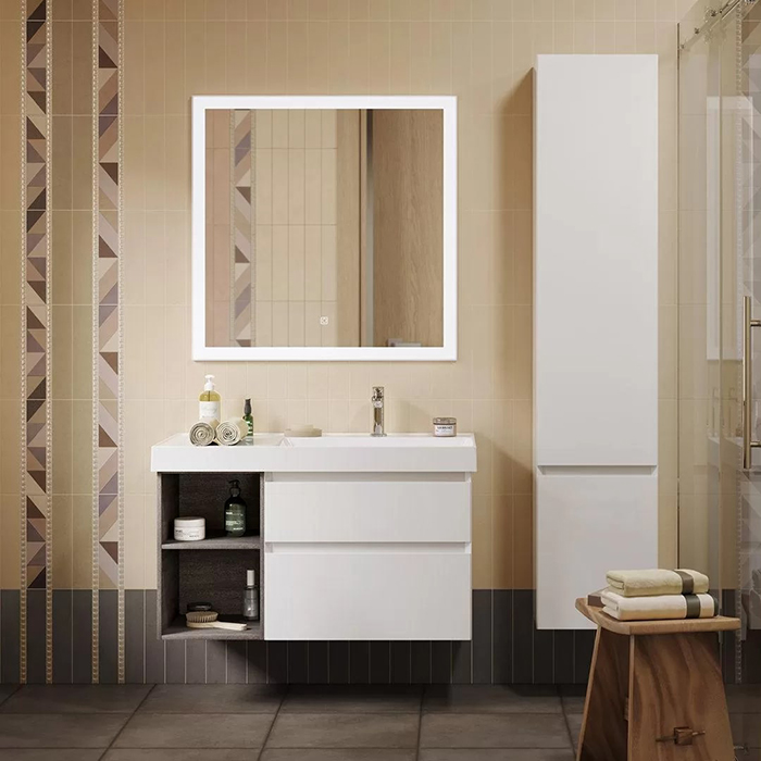 Kerama Marazzi Cubo Раковина 90х48.5х18см., подвесная, мебельная, правая, 1 отв., с переливом, цвет: белый глянцевый