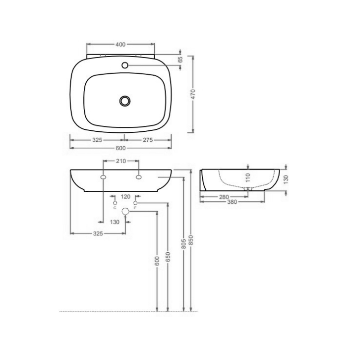 Artceram Dial Раковина 60x47см, подвесная/накладная, 1 отв., цвет: белый