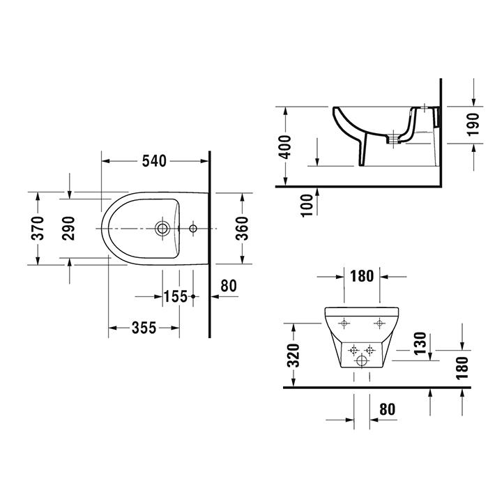 Duravit DuraStyle Биде подвесное, с 1 отв., с покрытием Wondergliss, цвет: белый